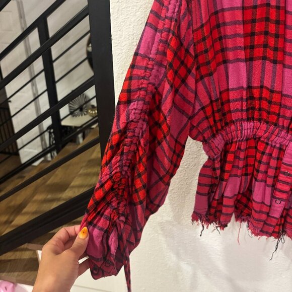 Free People Pacific Dawn Plaid Shirt Snap Front Closure Drawstring - Picture 5 of 6